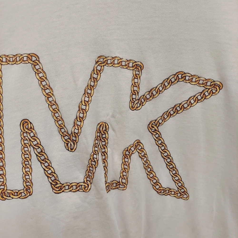 Michael Kors Womens White Logo Tshirt Size X-Large MK in Chains NWT